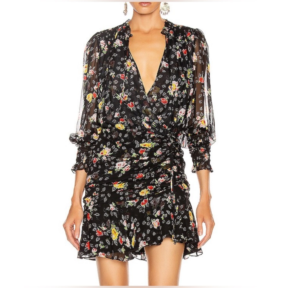 veronica beard 100% silk armeria mini dress | floral long sleeve | size 0
